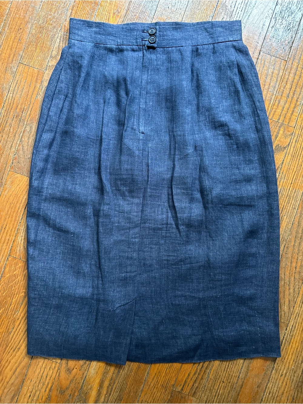 Women’s Dark Indigo 100% Linen Pencil Skirt - Picture 3 of 3